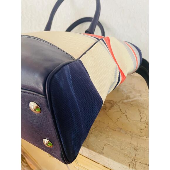 Coach Candance legacy stripe indigo canvas/Leather TOte, sHoulder Bag 22397 - Picture 8 of 10